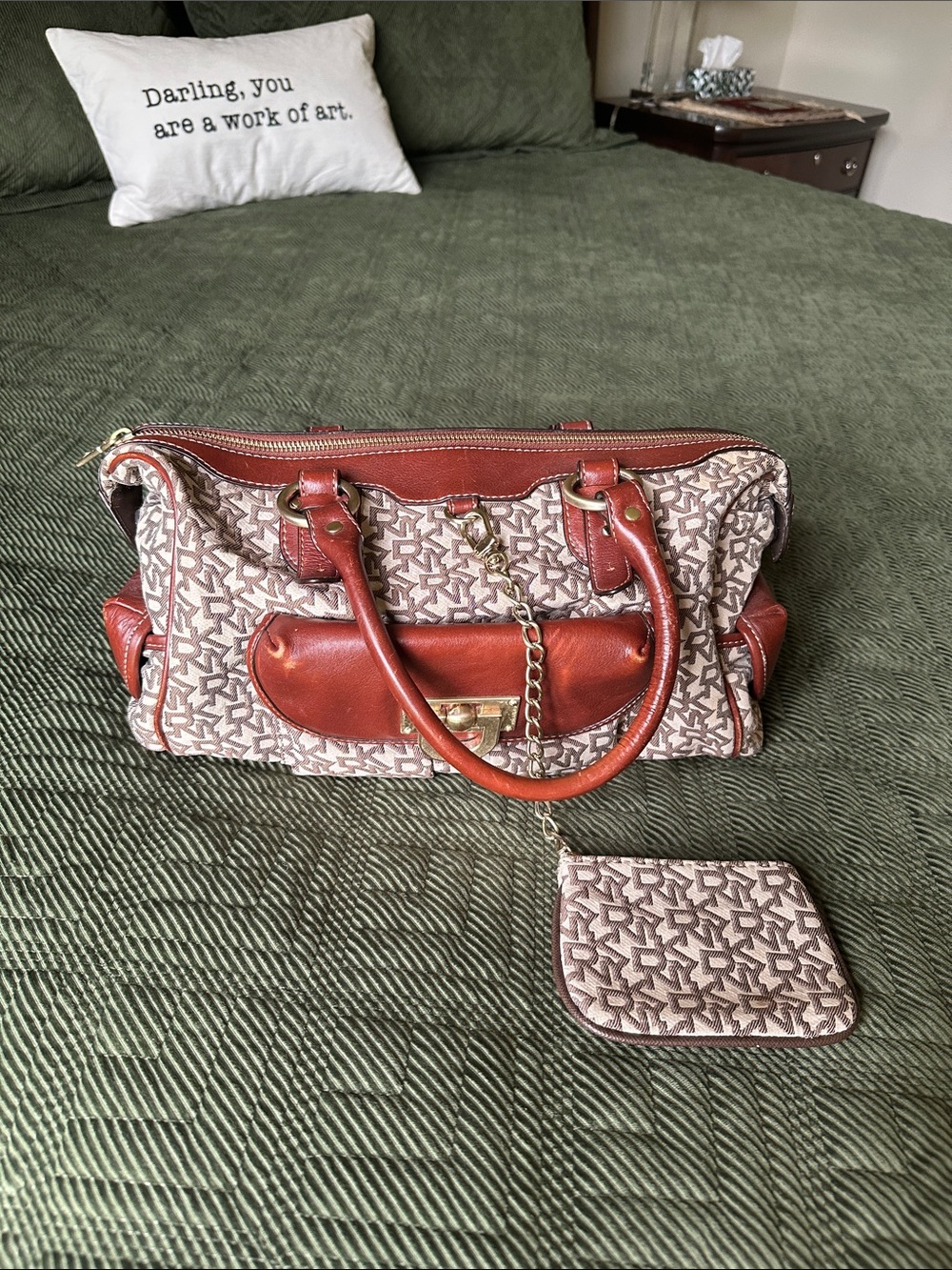 DKNY Leather & signature canvas satchel